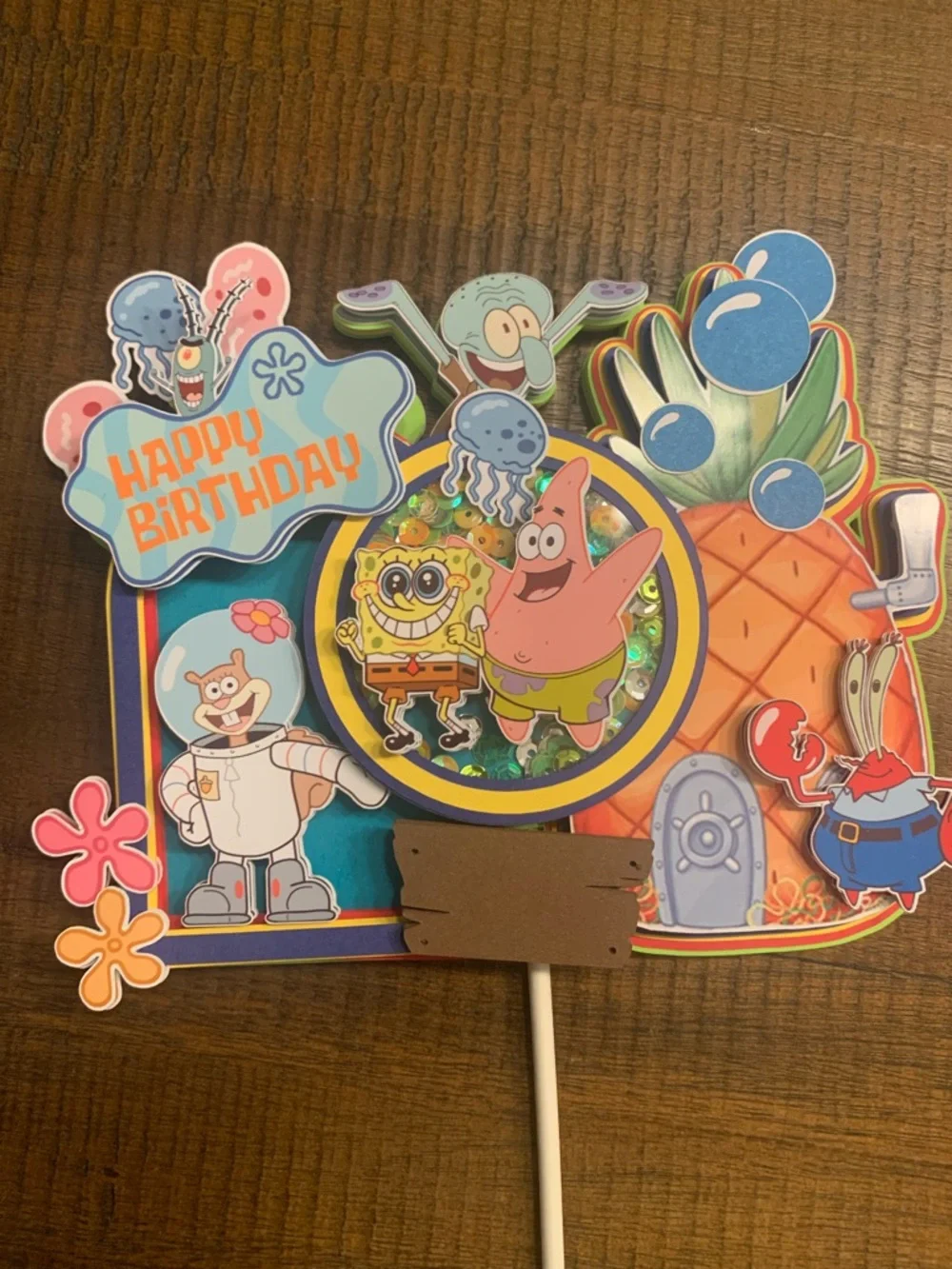 SpongeBob Squarepants Birthday Cake Topper handmade shaker